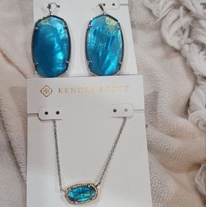 NWT KENDRA SCOTT PEACOCK BLUE ILLUSION NECKLACE EARRING SET